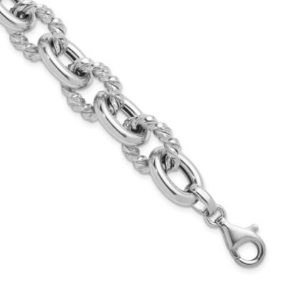 Belk & Co Sterling Silver Rhodium-plated Polished and Twisted Oval Link Bracelet, White, 8 in