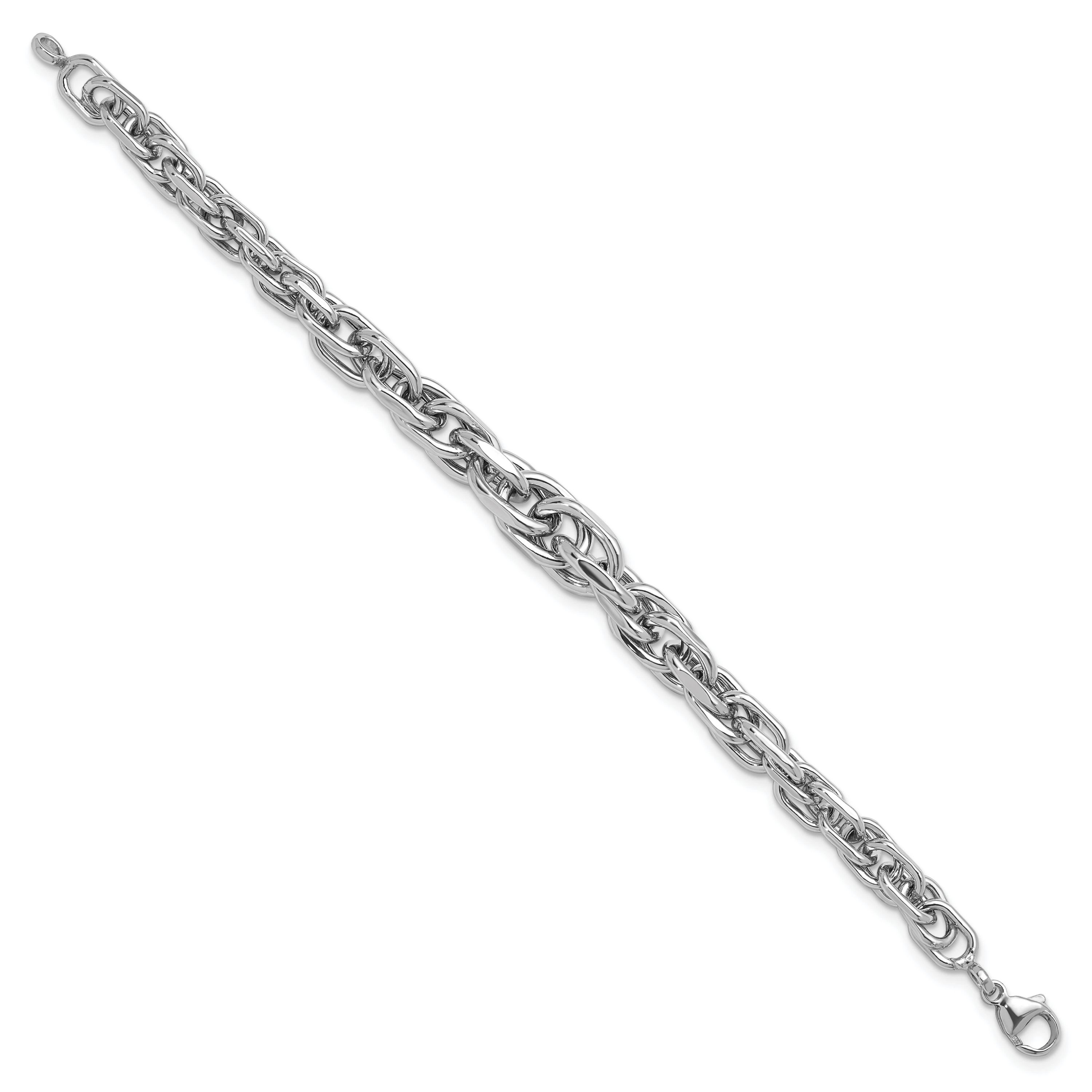 Sterling Silver Rhodium-plated Polished Graduated Link Bracelet