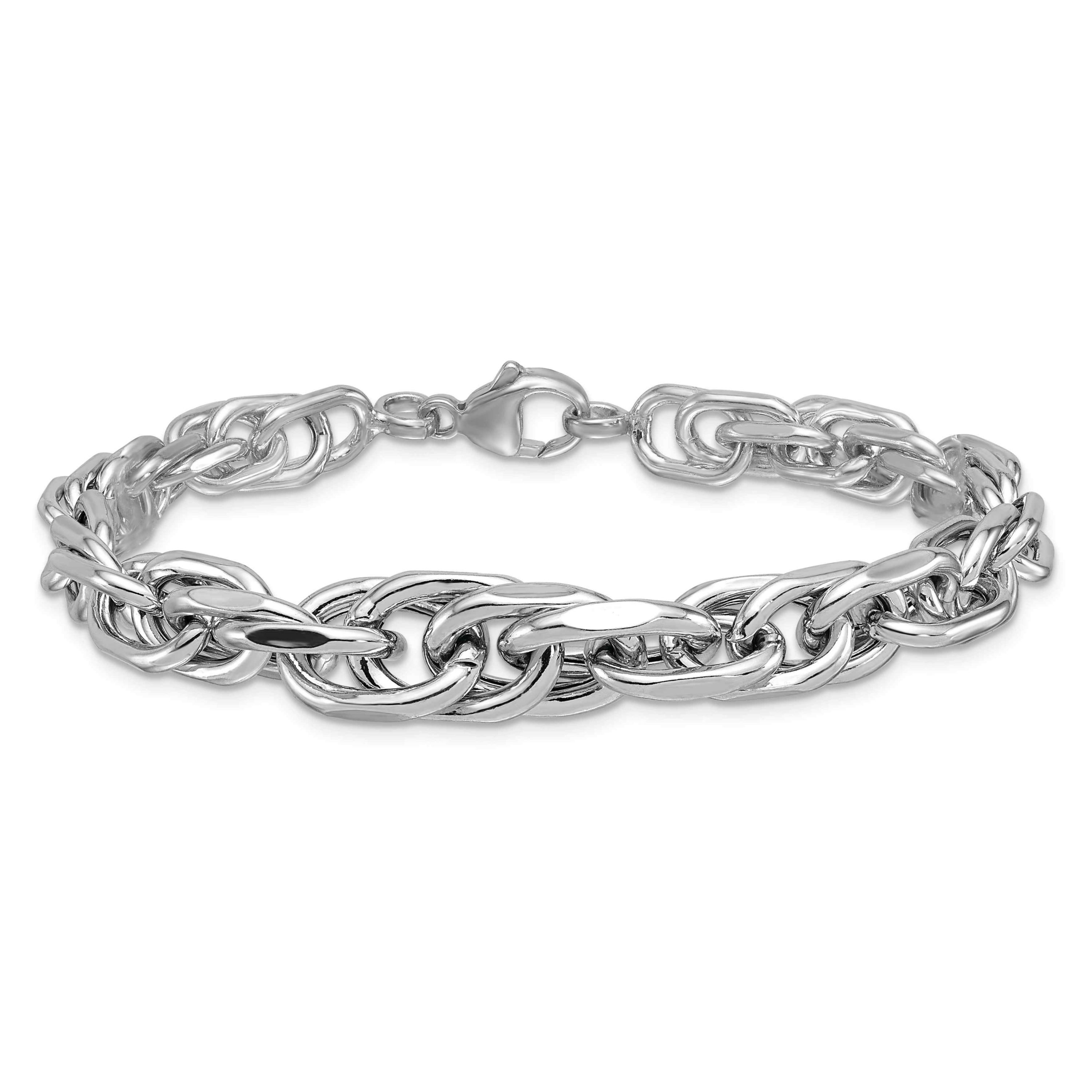 Sterling Silver Rhodium-plated Polished Graduated Link Bracelet