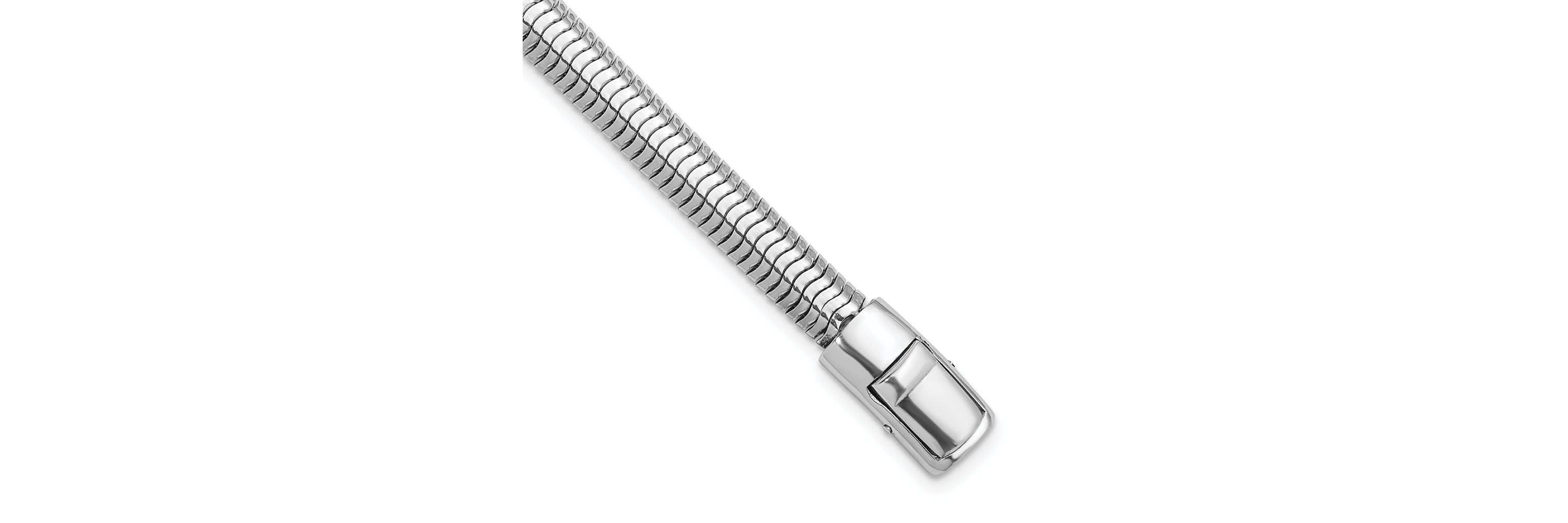 Sterling Silver Rhodium-plated Polished 7.65mm Oval Diamond-cut Snake Bracelet
