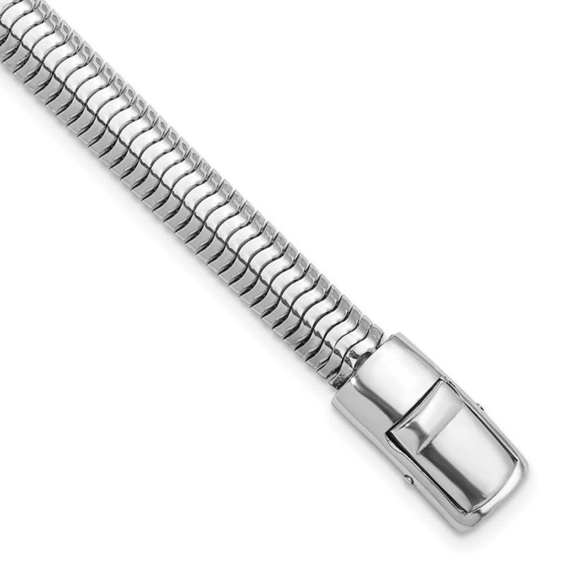 Sterling Silver Rhodium-plated Polished 7.65mm Oval Diamond-cut Snake Bracelet