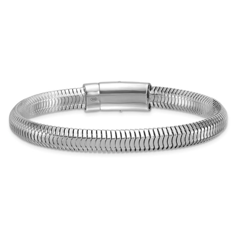 Sterling Silver Rhodium-plated Polished 7.65mm Oval Diamond-cut Snake Bracelet