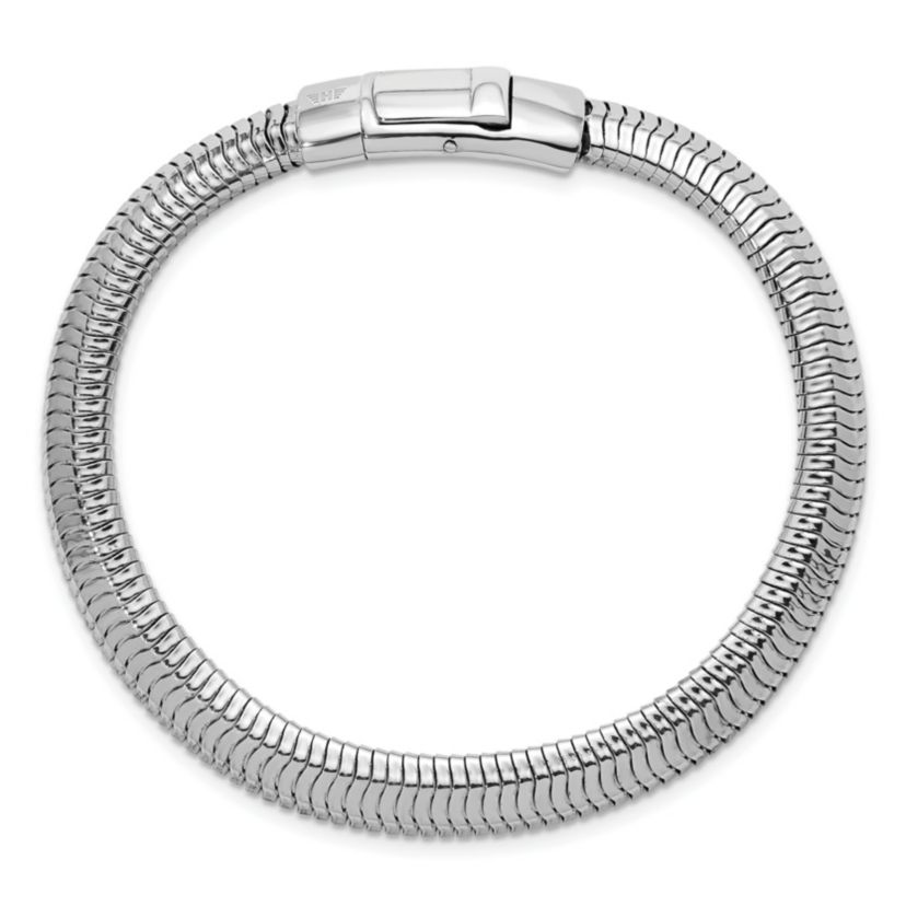Sterling Silver Rhodium-plated Polished 7.65mm Oval Diamond-cut Snake Bracelet