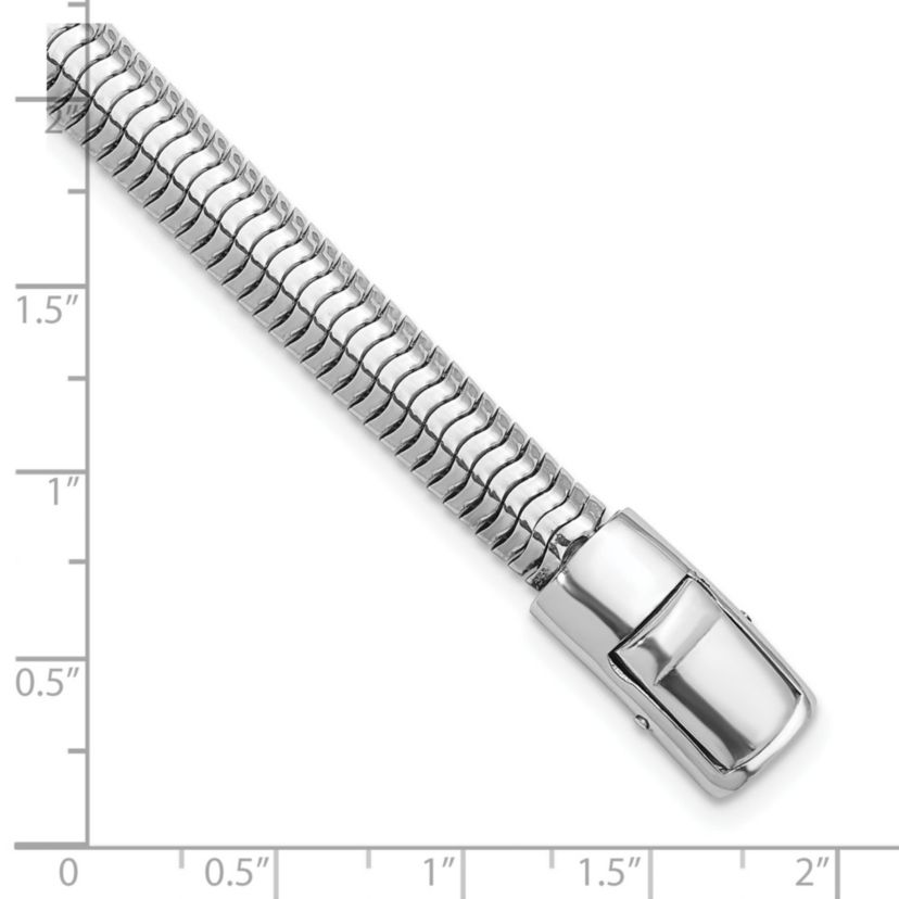 Sterling Silver Rhodium-plated Polished 7.65mm Oval Diamond-cut Snake Bracelet