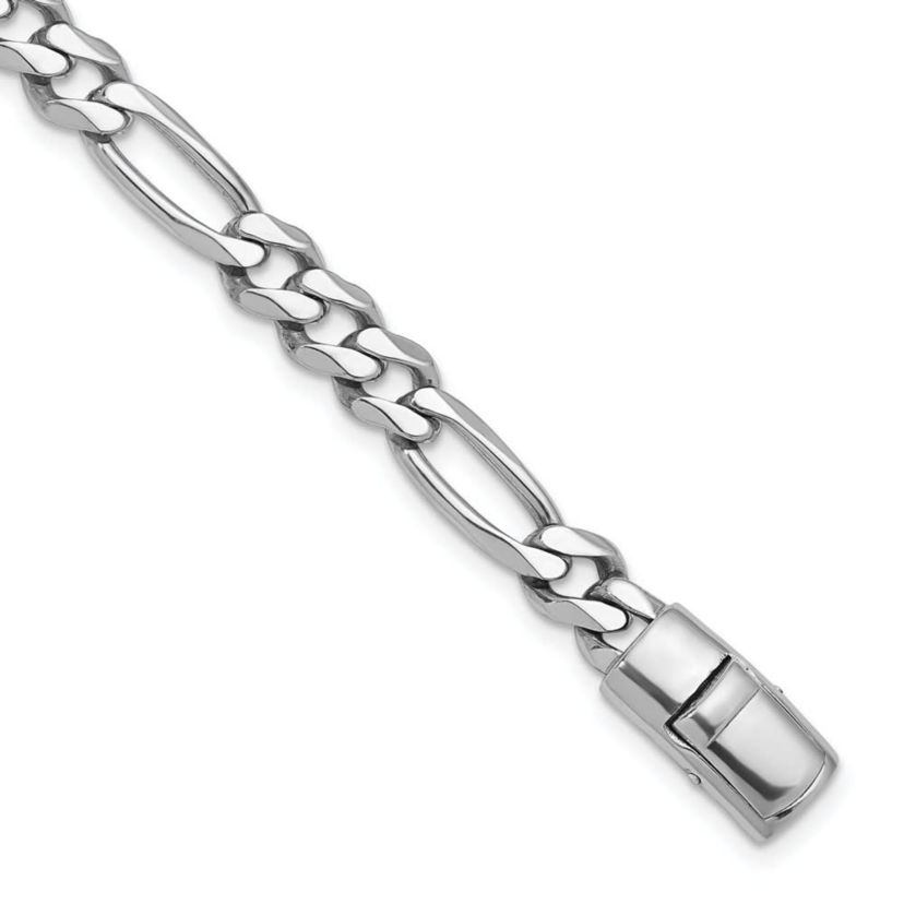 Sterling Silver Rhodium-plated Polished 8.5mm Figaro 8-inch Chain Bracelet