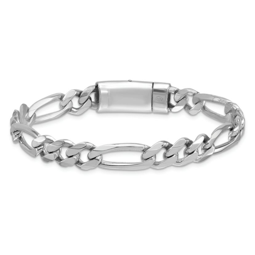 Sterling Silver Rhodium-plated Polished 8.5mm Figaro 8-inch Chain Bracelet