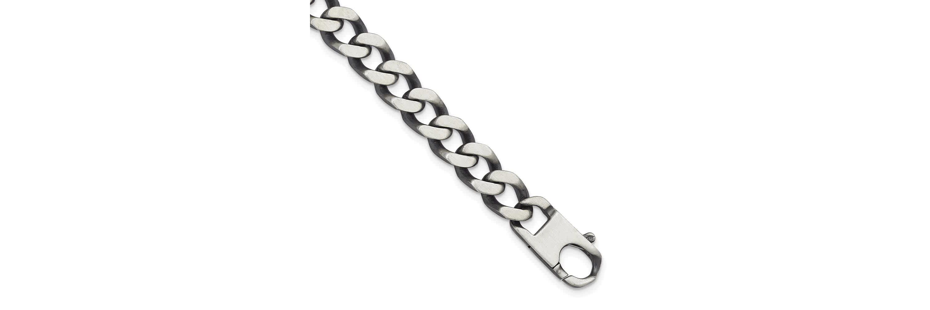 Sterling Silver Antiqued and Satin 10.0mm Curb 8-inch Chain Bracelet