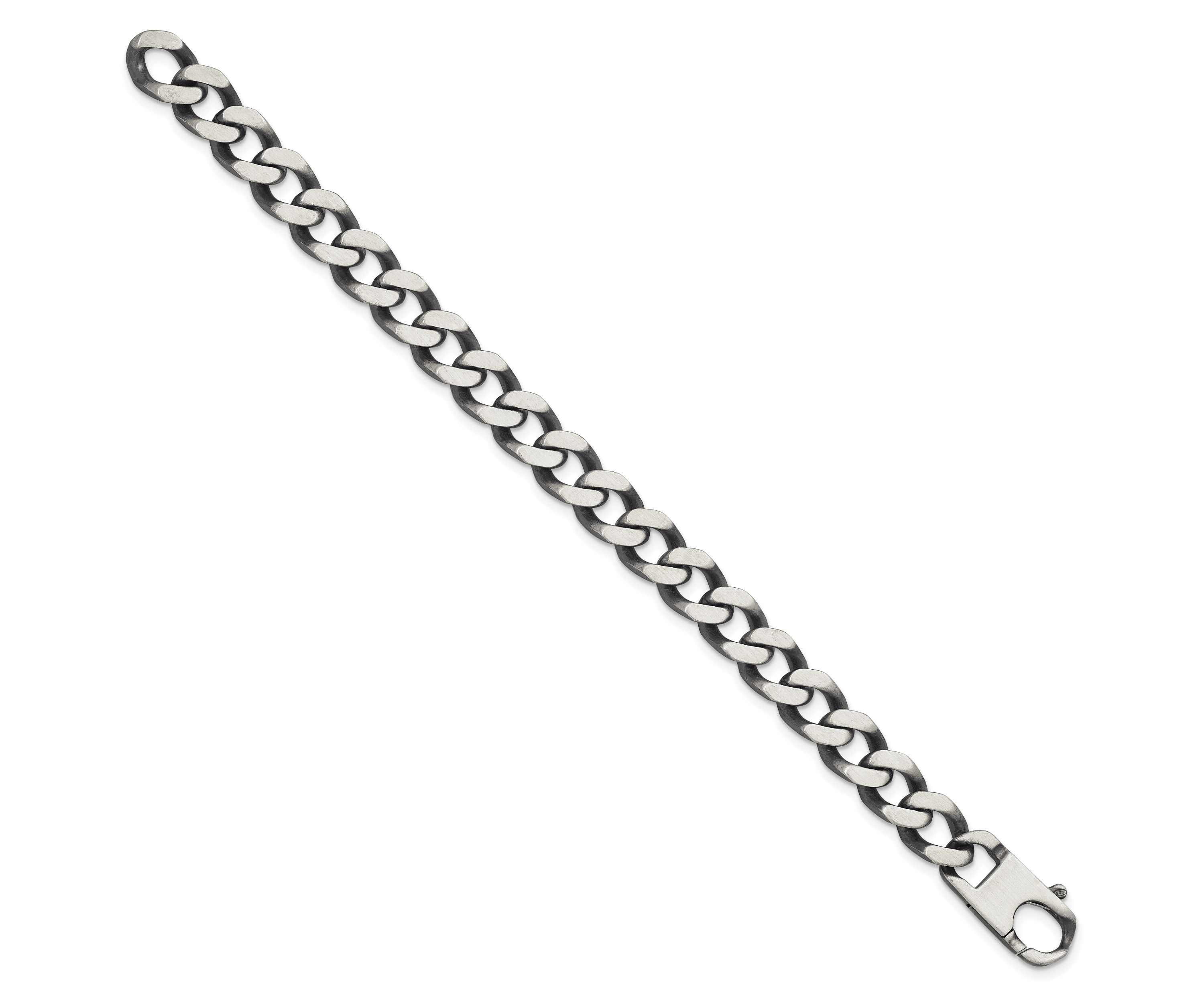 Sterling Silver Antiqued and Satin 10.0mm Curb 8-inch Chain Bracelet