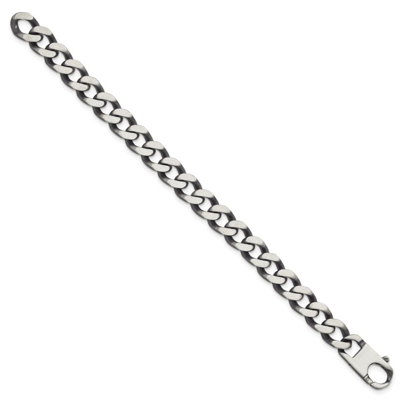 Sterling Silver Antiqued and Satin 10.0mm Curb 8-inch Chain Bracelet