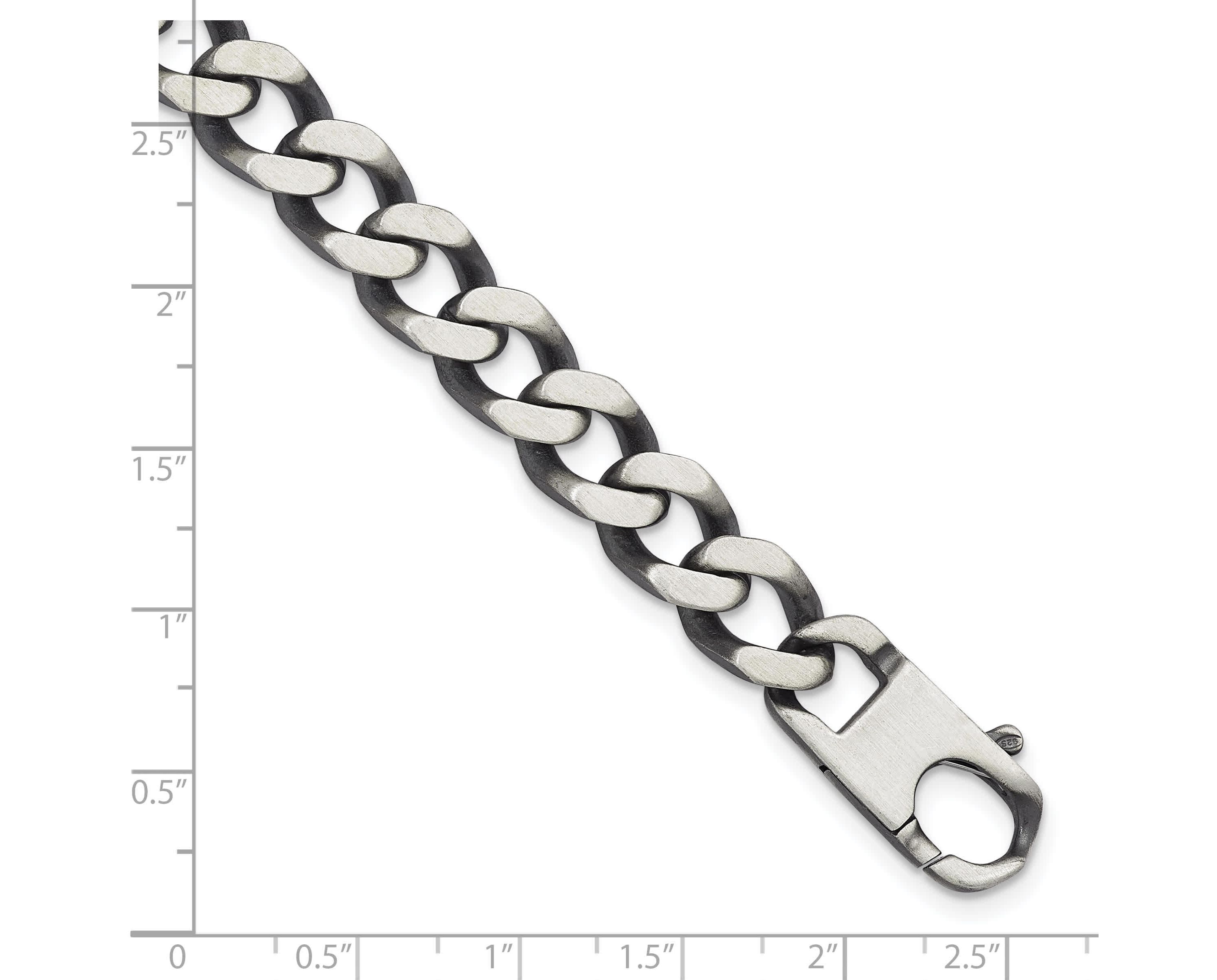 Sterling Silver Antiqued and Satin 10.0mm Curb 8-inch Chain Bracelet