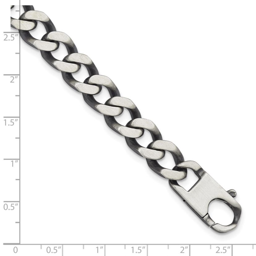Sterling Silver Antiqued and Satin 10.0mm Curb 8-inch Chain Bracelet