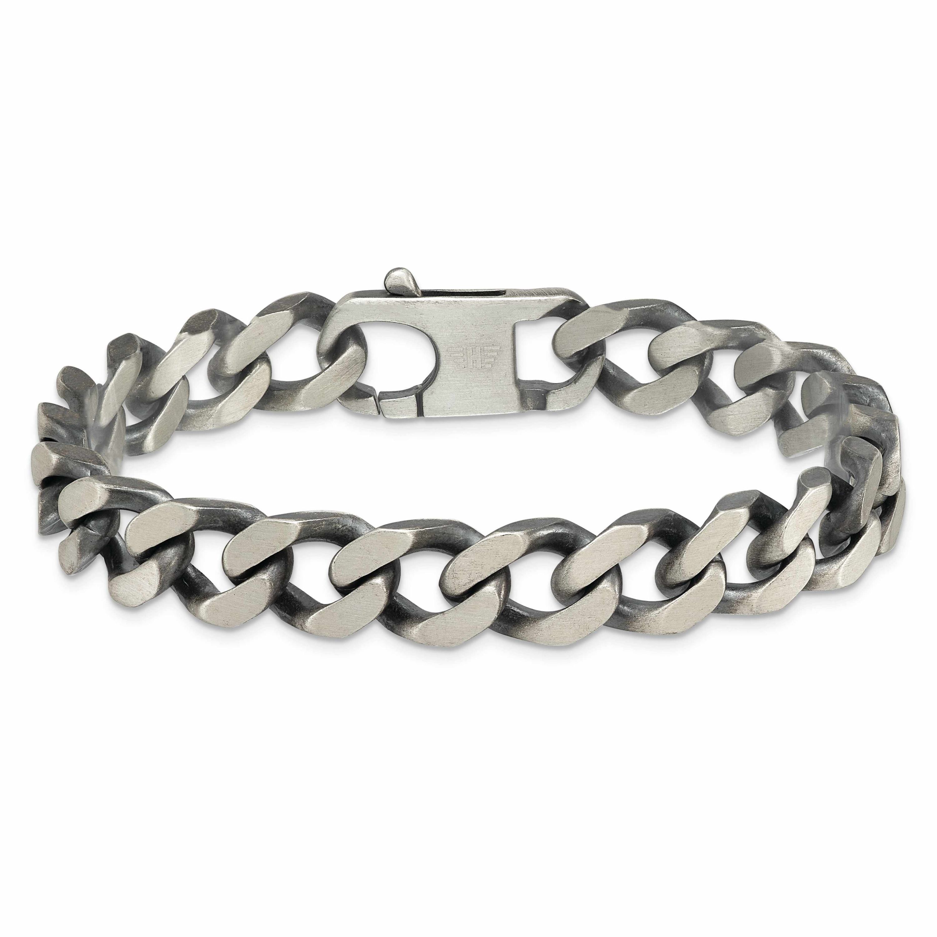 Sterling Silver Antiqued and Satin 10.0mm Curb 8-inch Chain Bracelet
