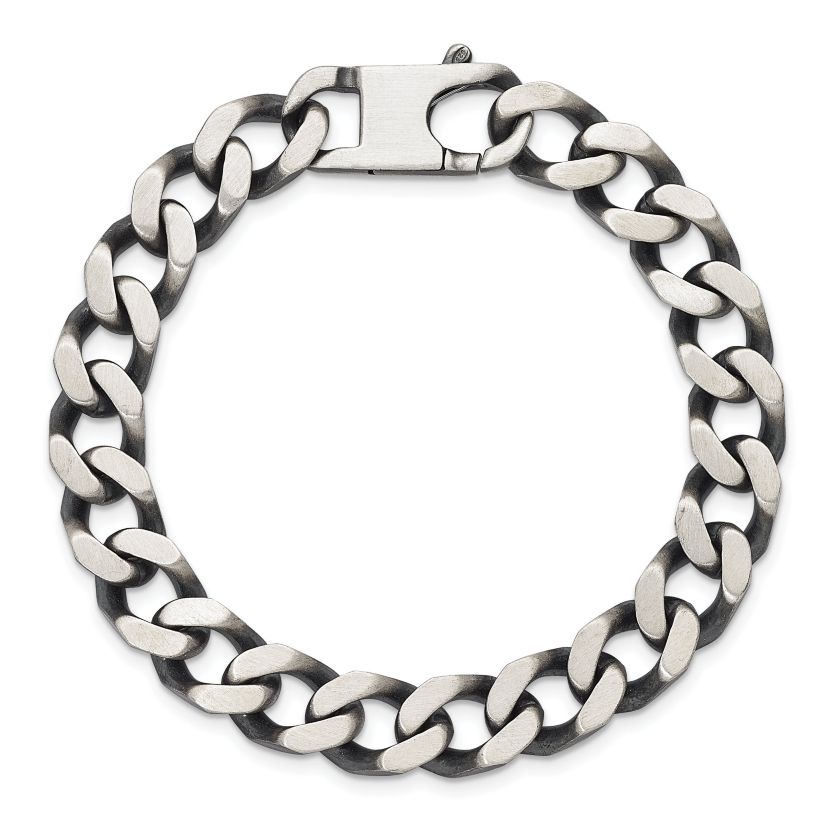 Sterling Silver Antiqued and Satin 10.0mm Curb 8-inch Chain Bracelet