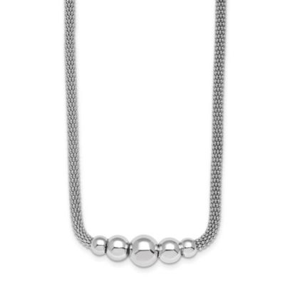 Belk & Co Sterling Silver Rhodium-plated Polished Mesh Graduated Beaded Necklace, White, 16 in