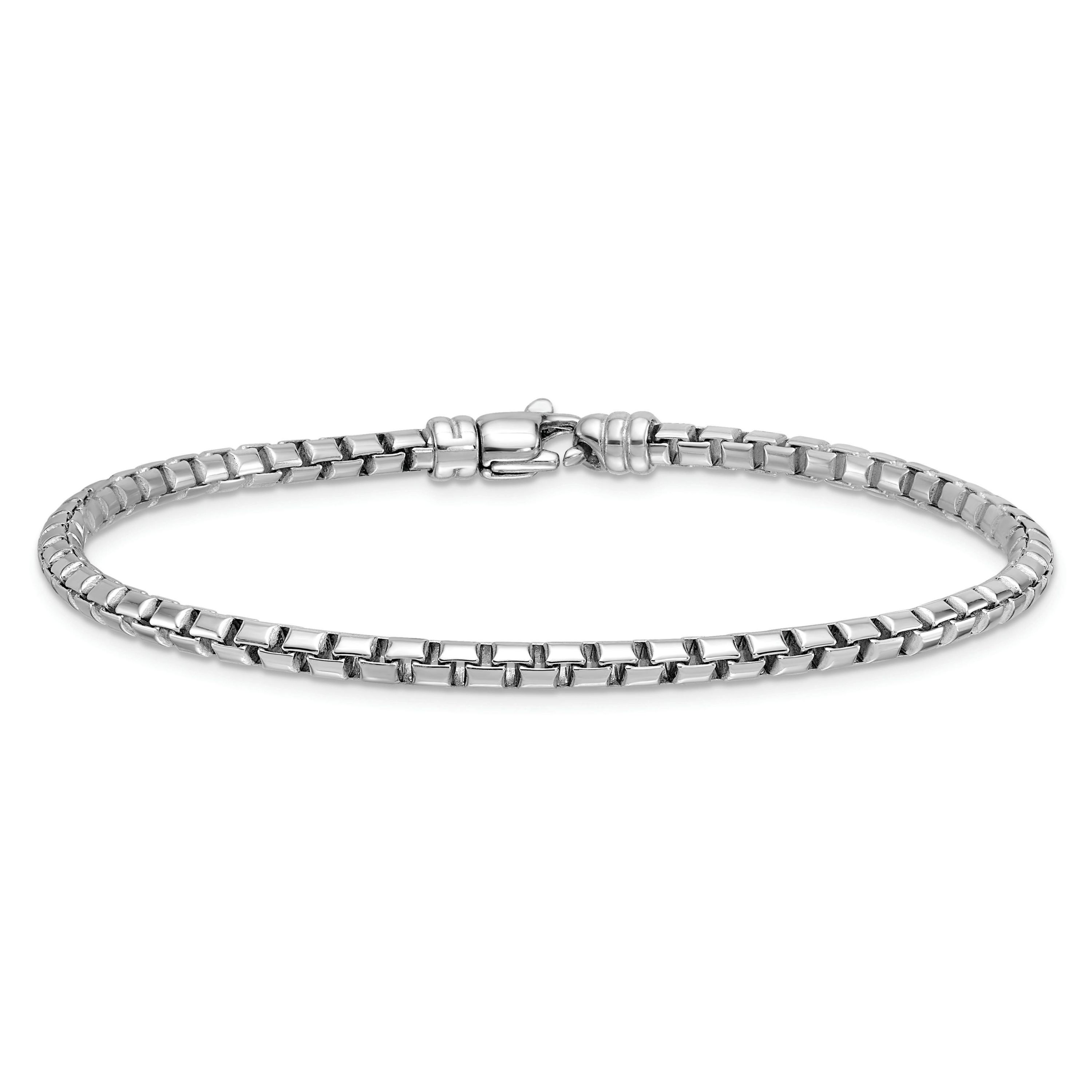 Sterling Silver Rhodium-plated Polished 3.2mm Box 8-inch Chain Bracelet