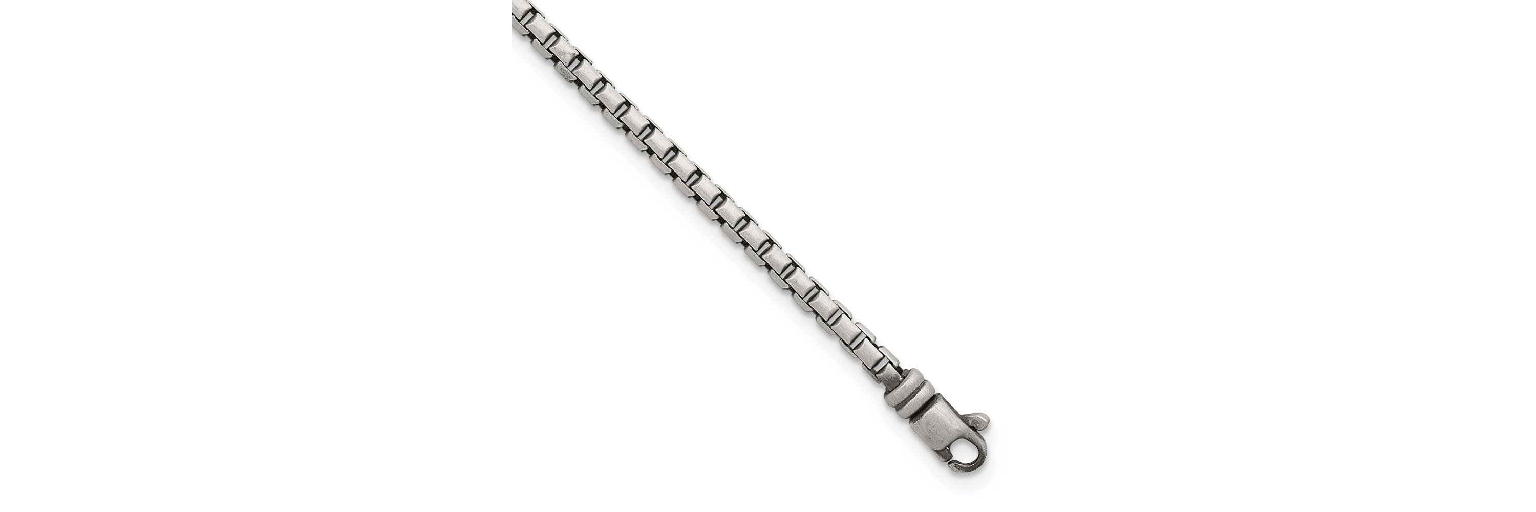 Sterling Silver Antiqued and Satin 3.2mm Box 8-inch Chain Bracelet