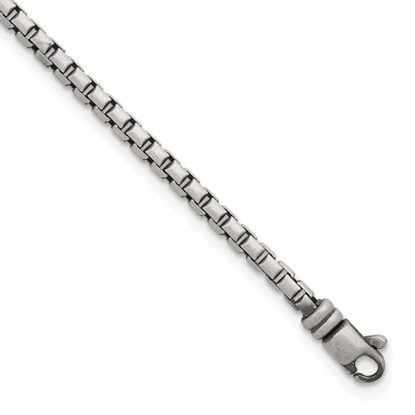 Sterling Silver Antiqued and Satin 3.2mm Box 8-inch Chain Bracelet