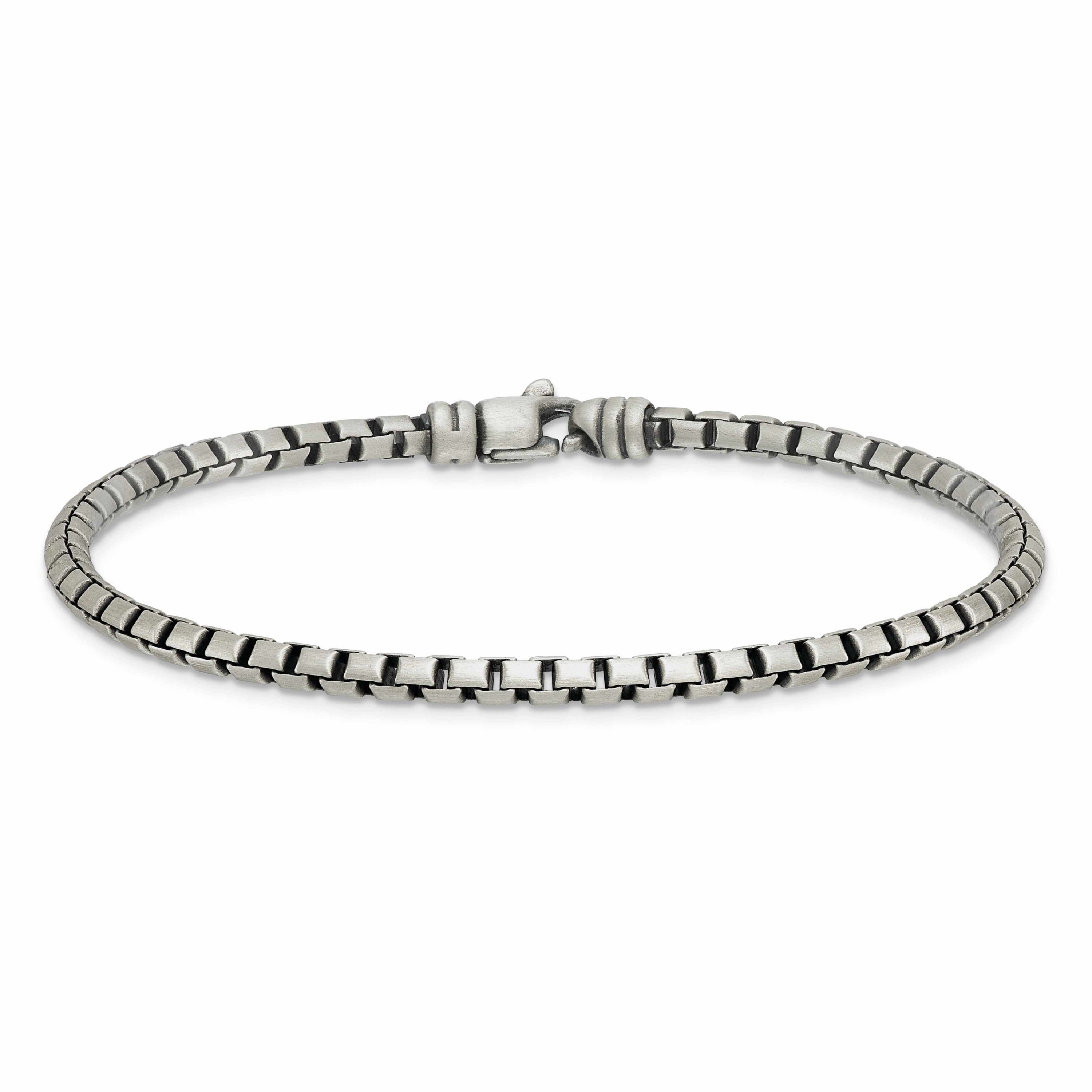 Sterling Silver Antiqued and Satin 3.2mm Box 8-inch Chain Bracelet