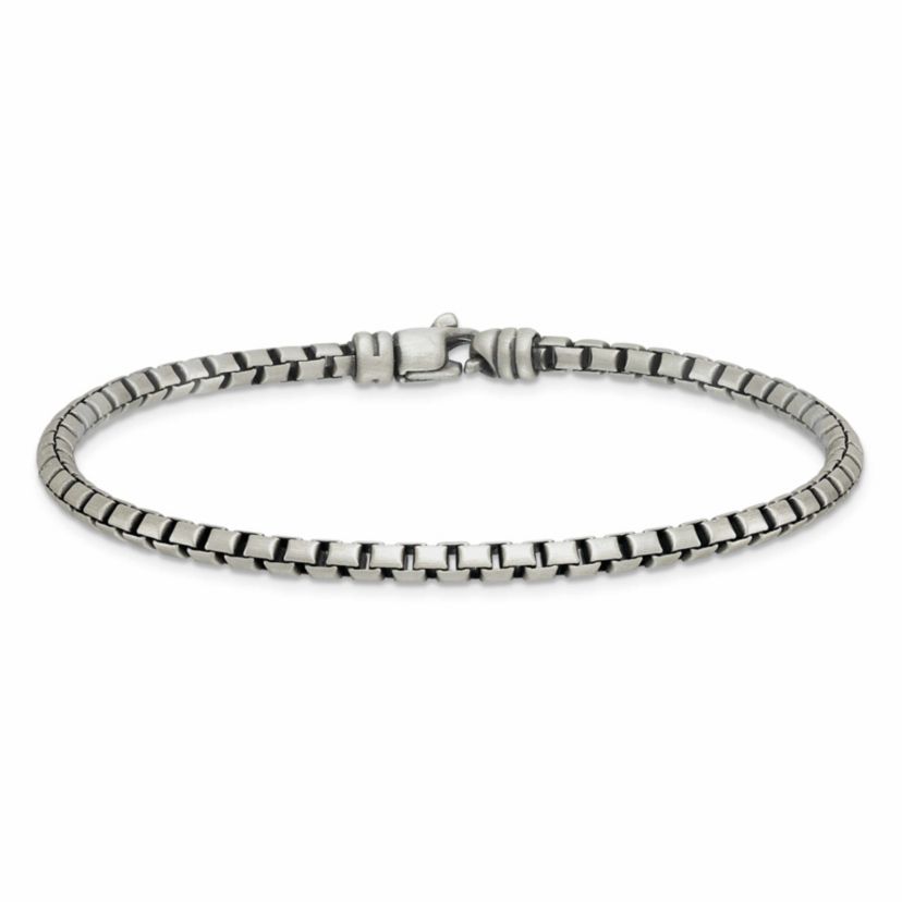 Sterling Silver Antiqued and Satin 3.2mm Box 8-inch Chain Bracelet