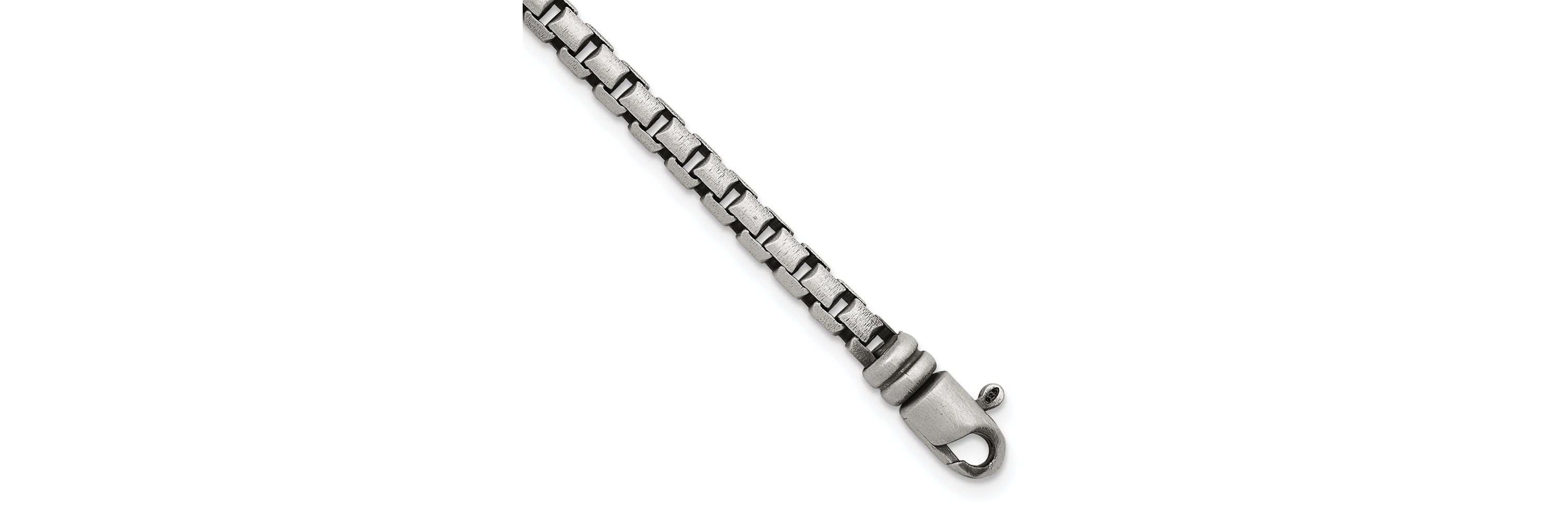 Sterling Silver Antiqued and Satin 5.0mm Box 8-inch Chain Bracelet