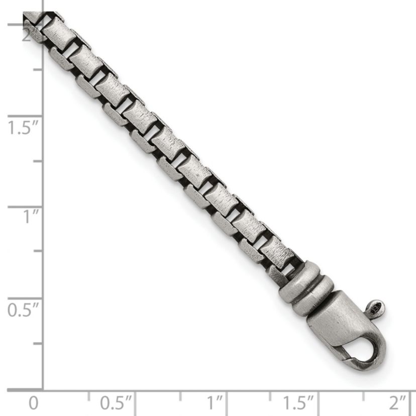 Sterling Silver Antiqued and Satin 5.0mm Box 8-inch Chain Bracelet