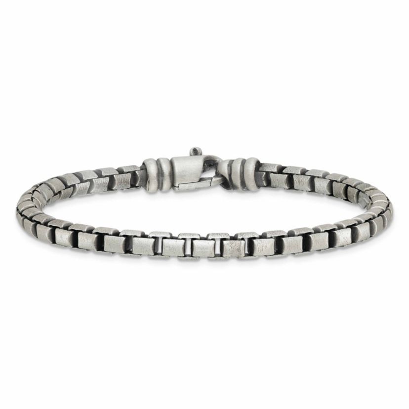 Sterling Silver Antiqued and Satin 5.0mm Box 8-inch Chain Bracelet