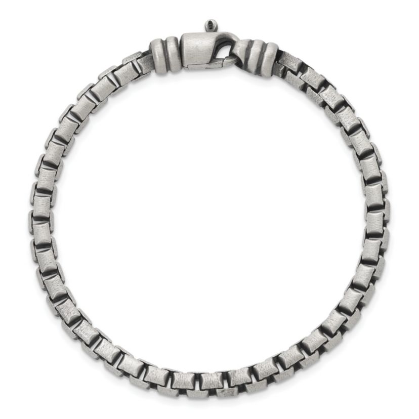 Sterling Silver Antiqued and Satin 5.0mm Box 8-inch Chain Bracelet