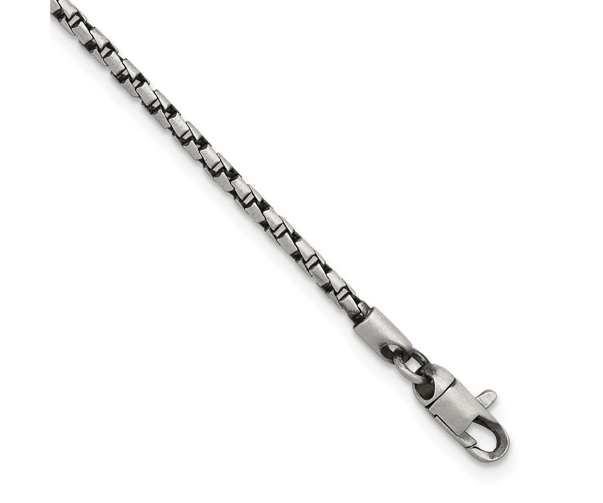 Sterling Silver Antiqued and Satin 2.5mm Twisted Box 8-inch Chain Bracelet