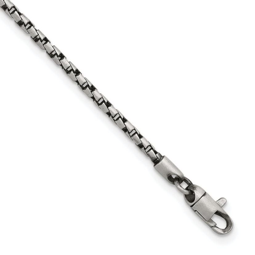 Sterling Silver Antiqued and Satin 2.5mm Twisted Box 8-inch Chain Bracelet