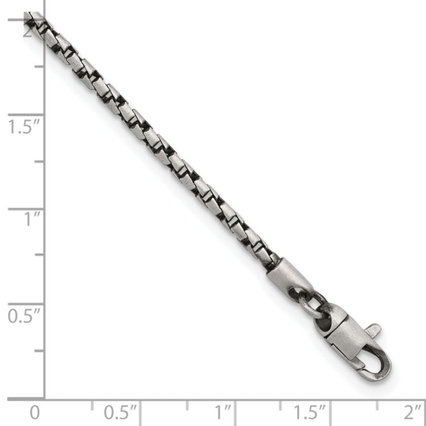 Sterling Silver Antiqued and Satin 2.5mm Twisted Box 8-inch Chain Bracelet