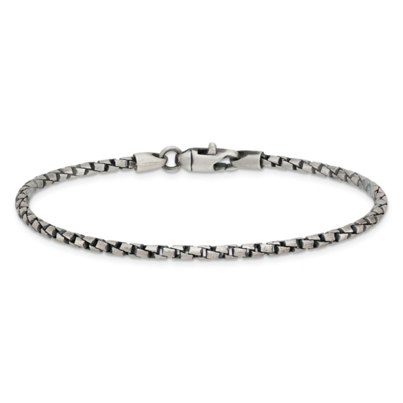 Sterling Silver Antiqued and Satin 2.5mm Twisted Box 8-inch Chain Bracelet