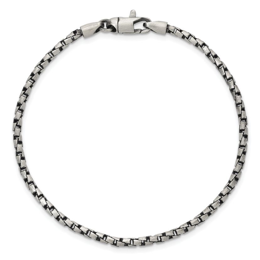 Sterling Silver Antiqued and Satin 2.5mm Twisted Box 8-inch Chain Bracelet