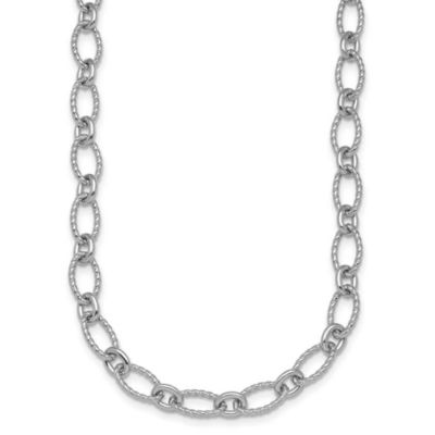 Belk & Co Sterling Silver Rhodium-plated Twisted 7.5mm Oval Link 20-inch Chain Necklace, White, 20 in