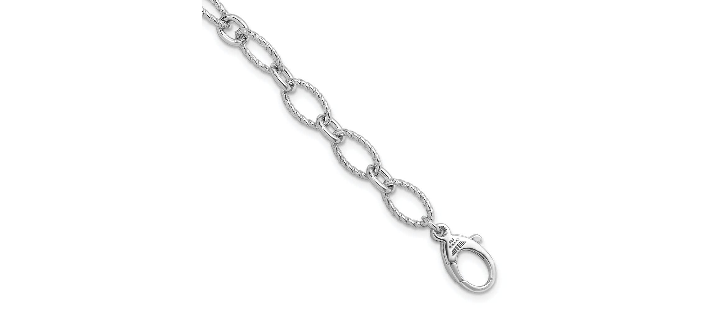 Sterling Silver Rhodium-plated Twisted 7.5mm Oval Link 8-inch Chain Bracelet