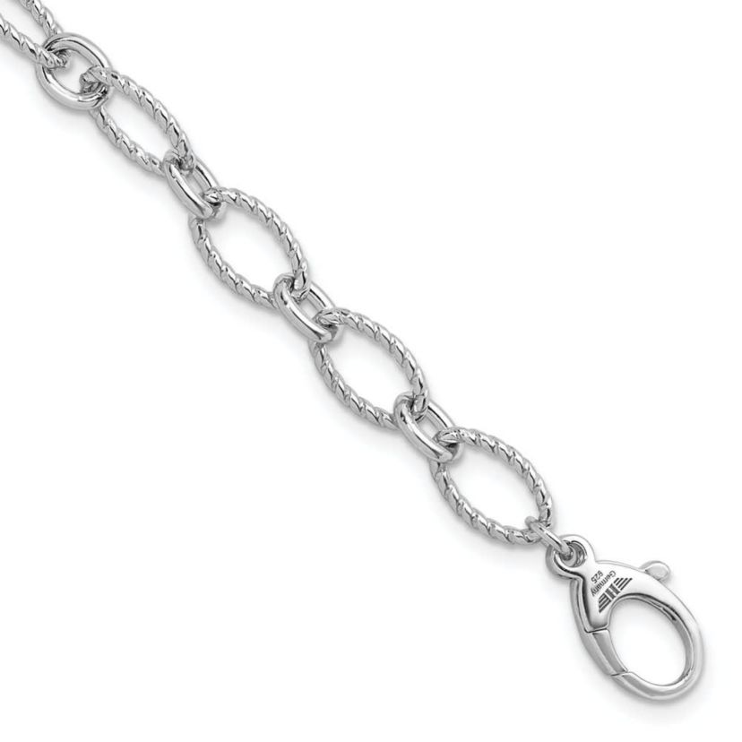 Sterling Silver Rhodium-plated Twisted 7.5mm Oval Link 8-inch Chain Bracelet