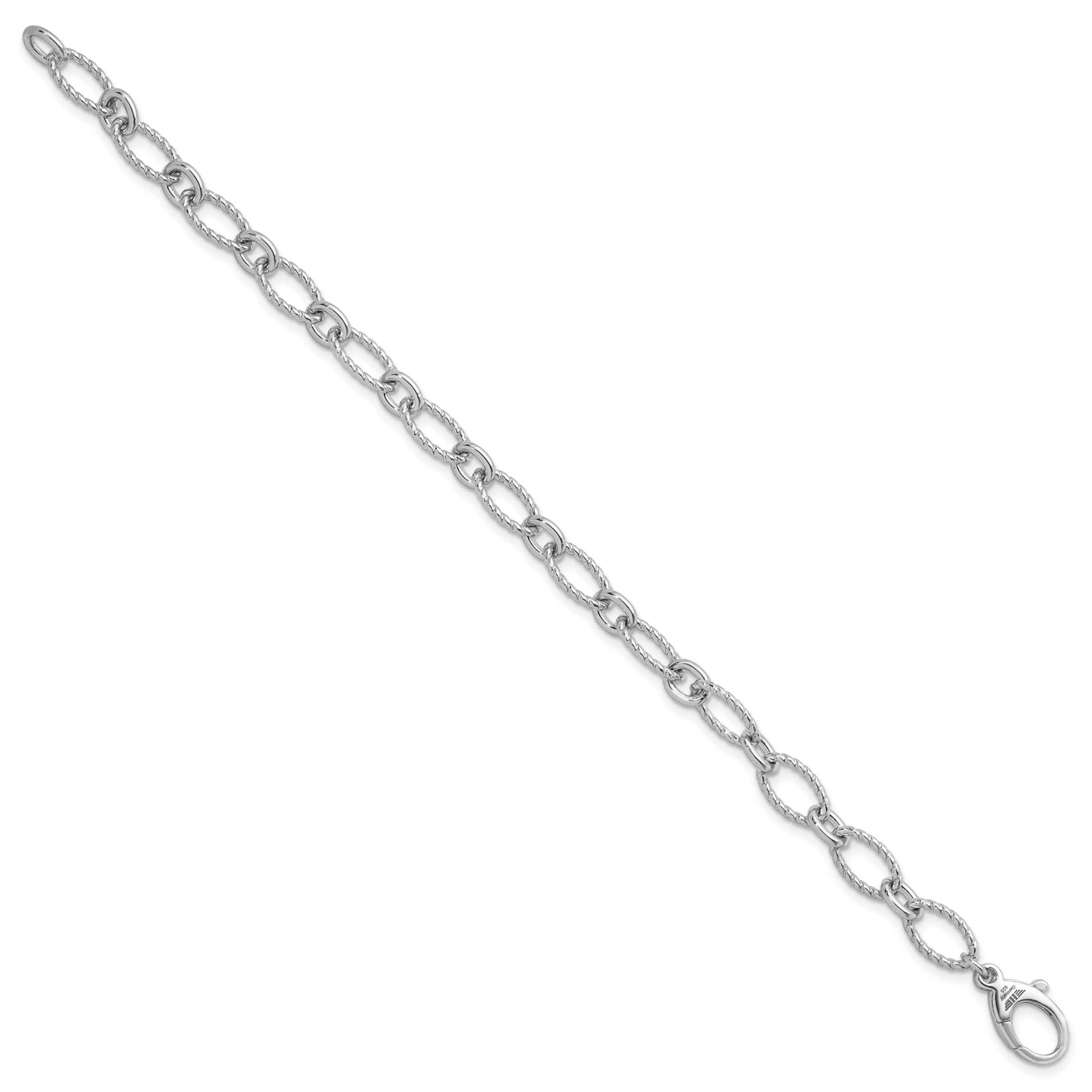 Sterling Silver Rhodium-plated Twisted 7.5mm Oval Link 8-inch Chain Bracelet