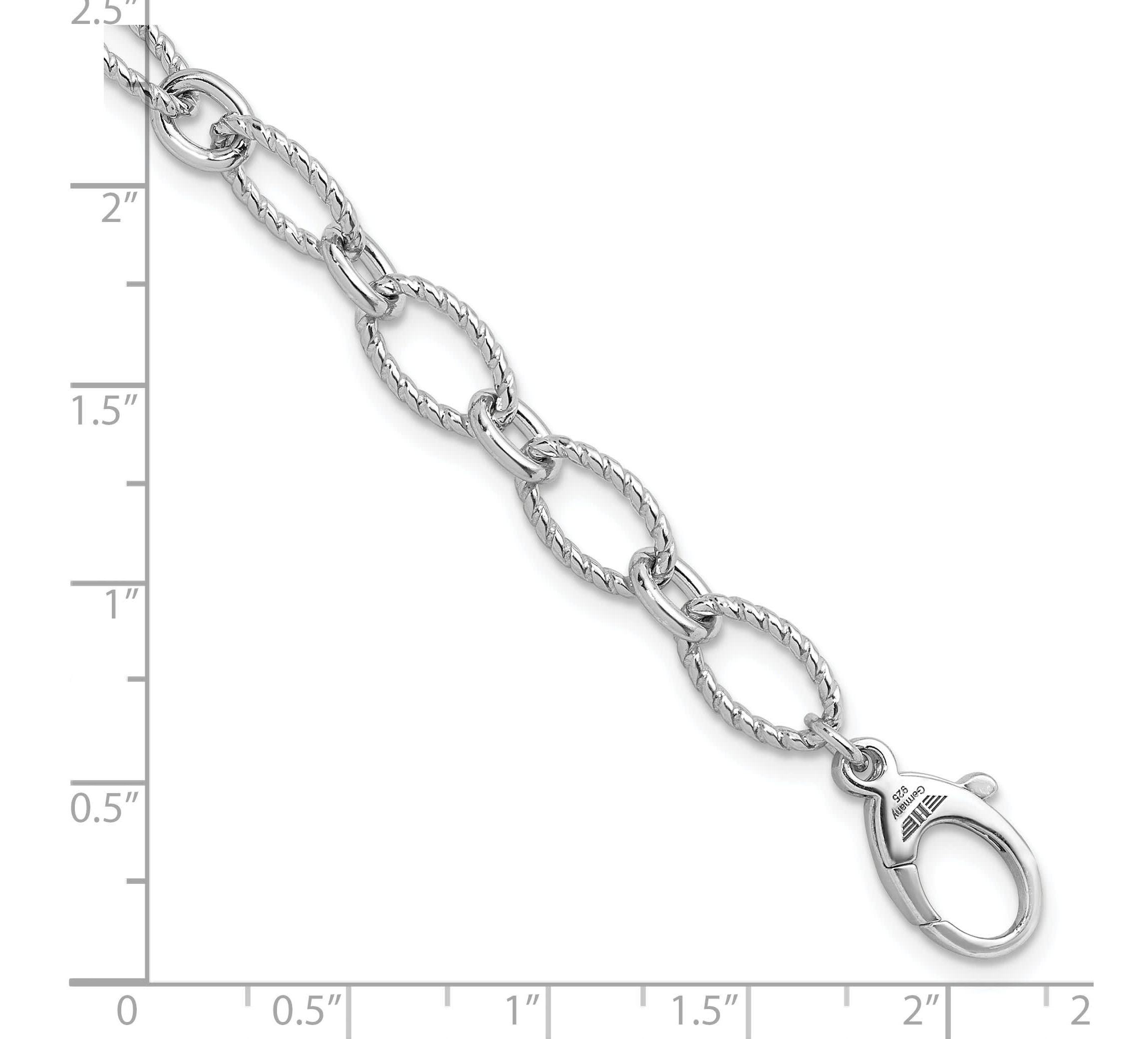 Sterling Silver Rhodium-plated Twisted 7.5mm Oval Link 8-inch Chain Bracelet