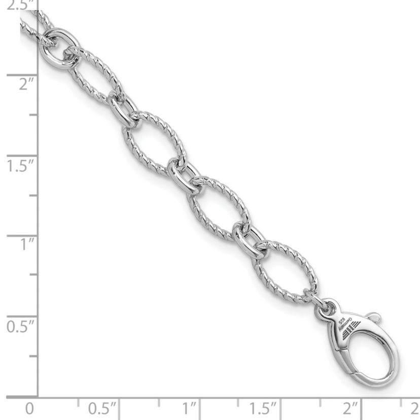 Sterling Silver Rhodium-plated Twisted 7.5mm Oval Link 8-inch Chain Bracelet