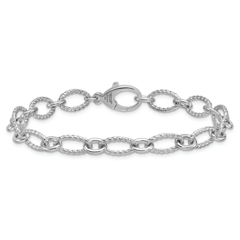 Sterling Silver Rhodium-plated Twisted 7.5mm Oval Link 8-inch Chain Bracelet