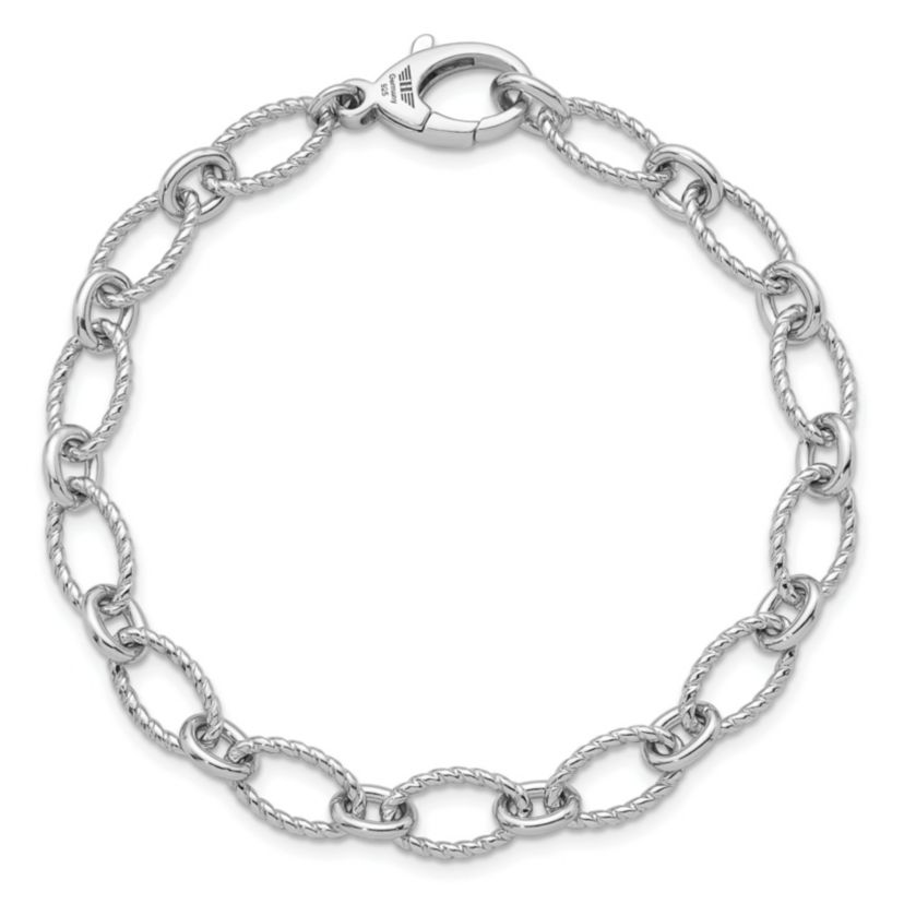 Sterling Silver Rhodium-plated Twisted 7.5mm Oval Link 8-inch Chain Bracelet