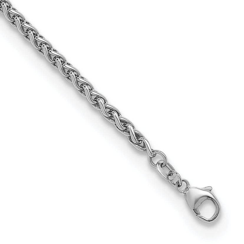 Sterling Silver Rhodium-plated 3.0mm Wheat 7.5-inch Bracelet