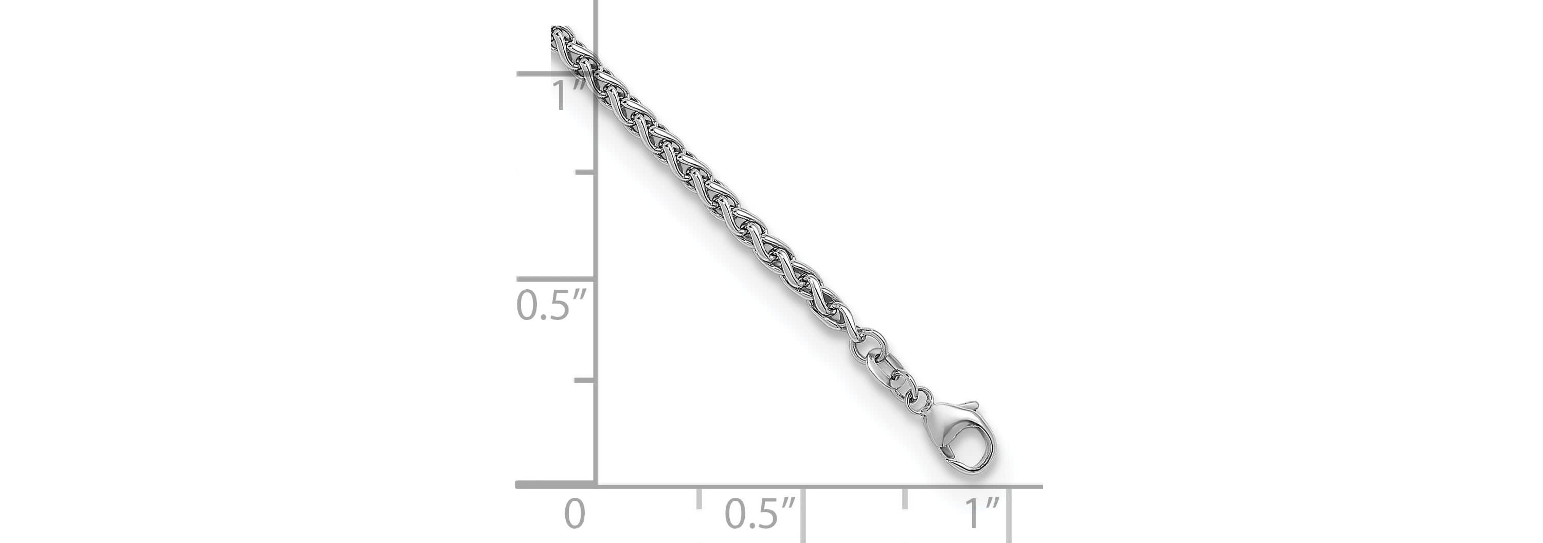 Sterling Silver Rhodium-plated 3.0mm Wheat 7.5-inch Bracelet