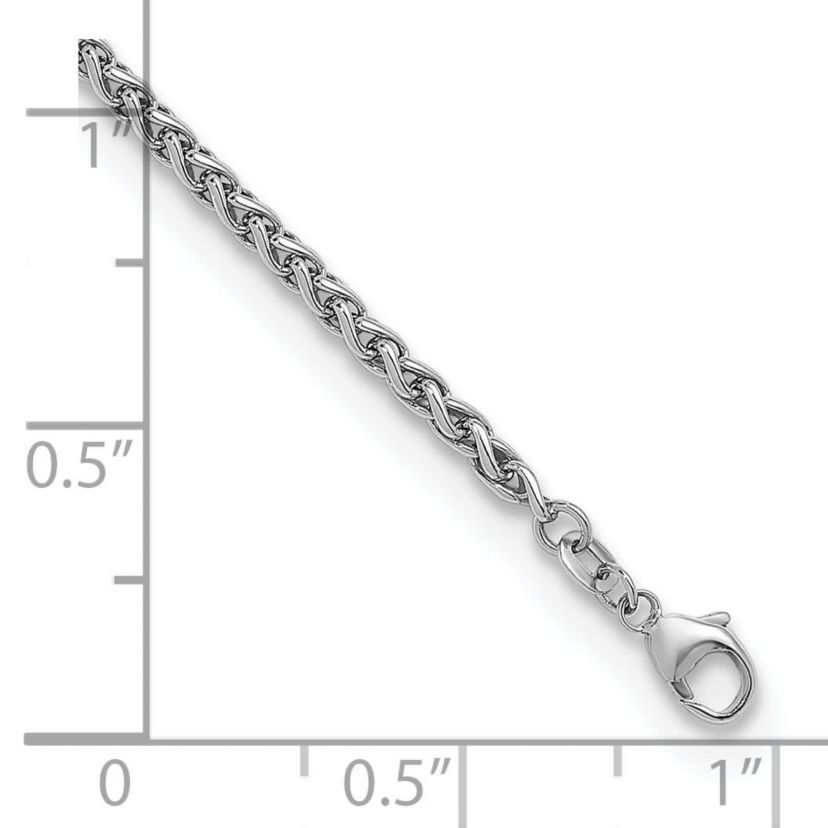Sterling Silver Rhodium-plated 3.0mm Wheat 7.5-inch Bracelet