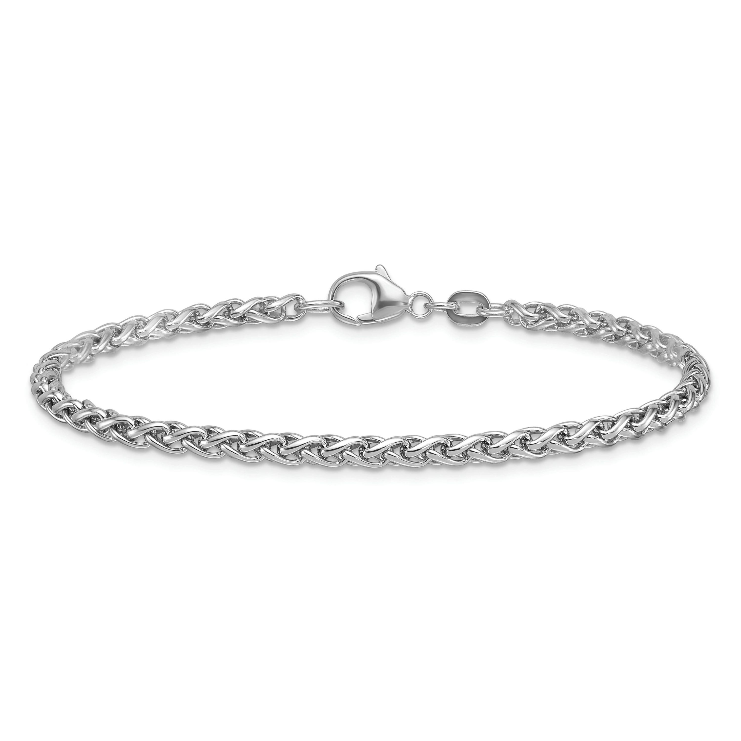 Sterling Silver Rhodium-plated 3.0mm Wheat 7.5-inch Bracelet