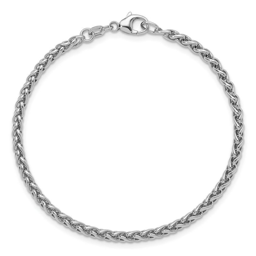 Sterling Silver Rhodium-plated 3.0mm Wheat 7.5-inch Bracelet
