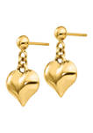 14K Yellow Gold Polished Puffed Heart Dangle Post Earrings