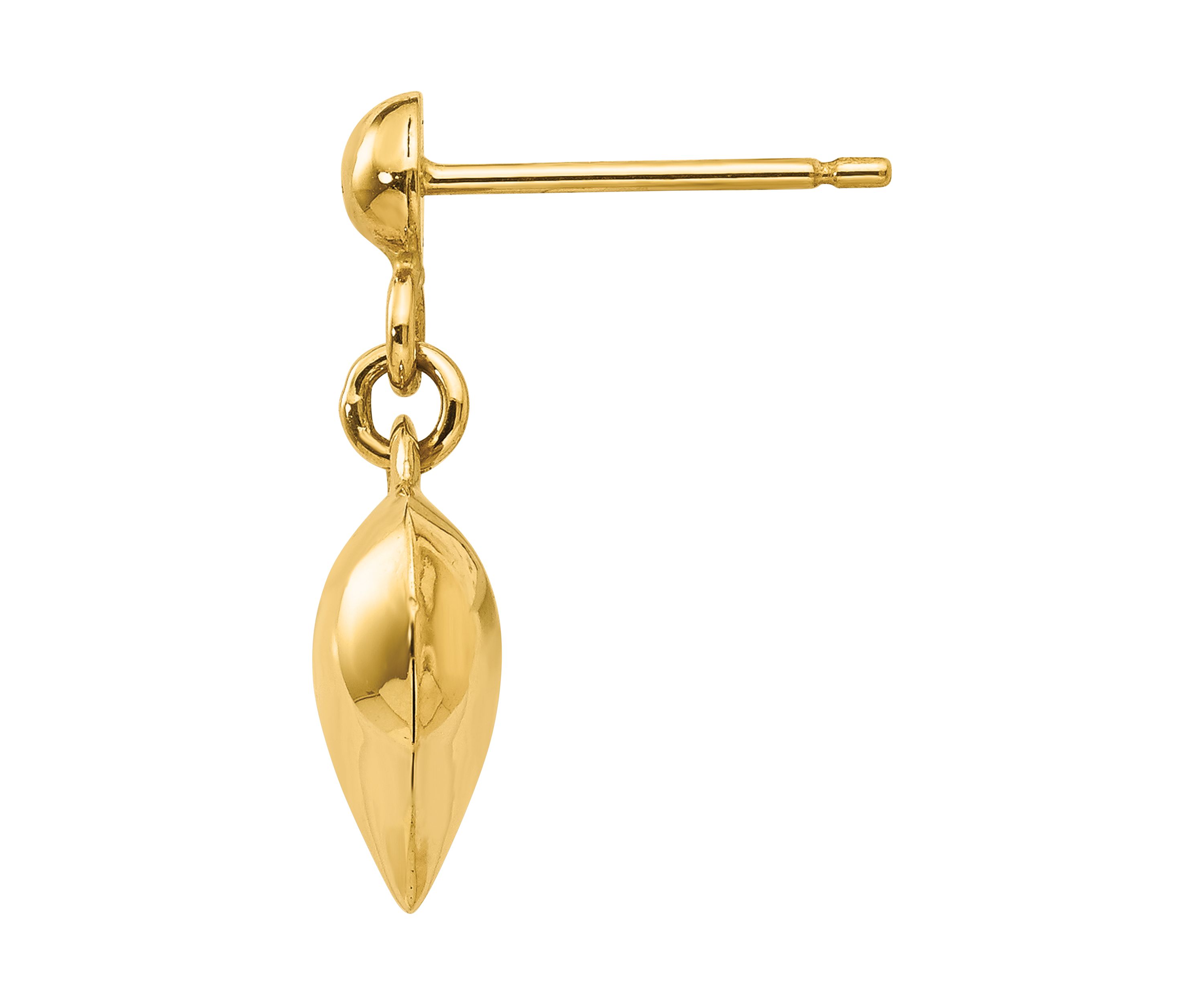 14K Yellow Gold Polished Puffed Heart Dangle Post Earrings
