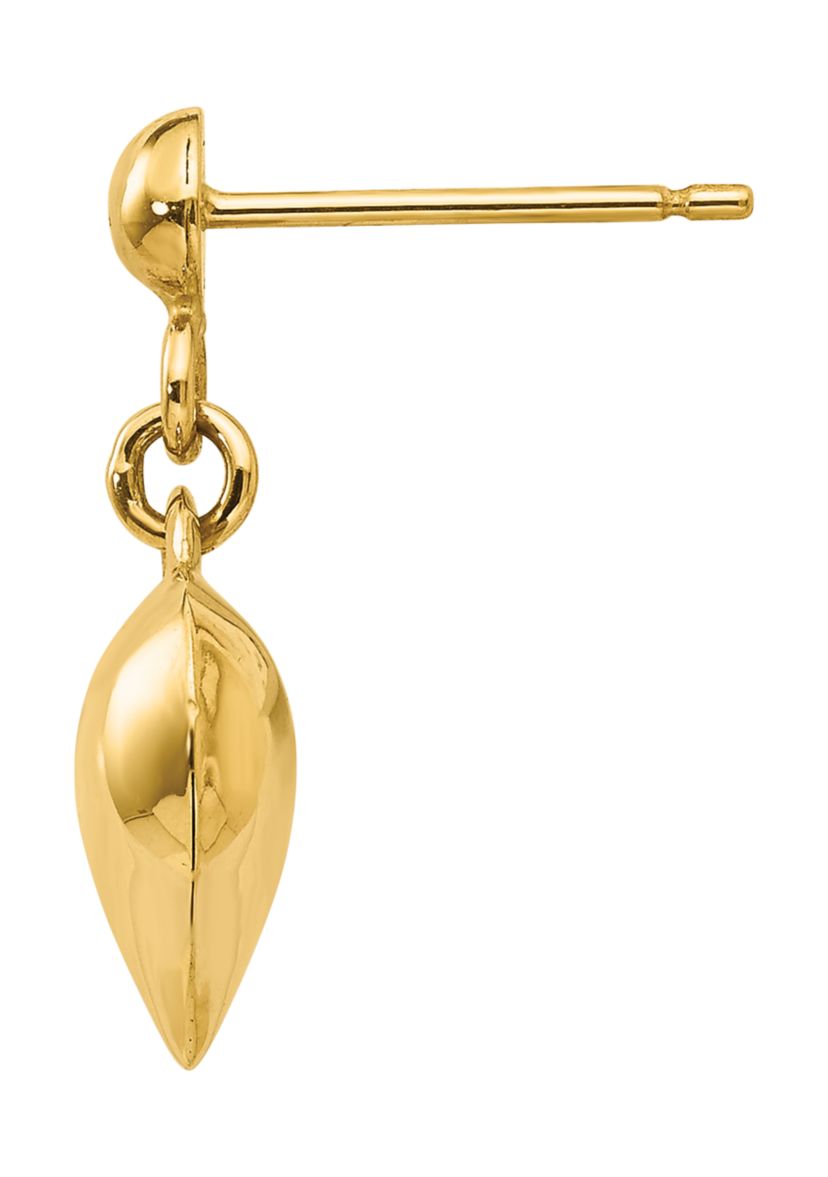14K Yellow Gold Polished Puffed Heart Dangle Post Earrings