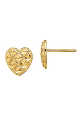 Diamond-Cut Heart Criss-Cross Post Earrings in 14K Yellow Gold 