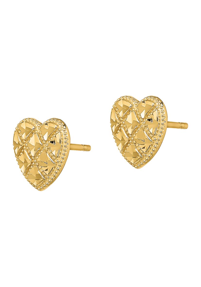 Diamond-Cut Heart Criss-Cross Post Earrings in 14K Yellow Gold 